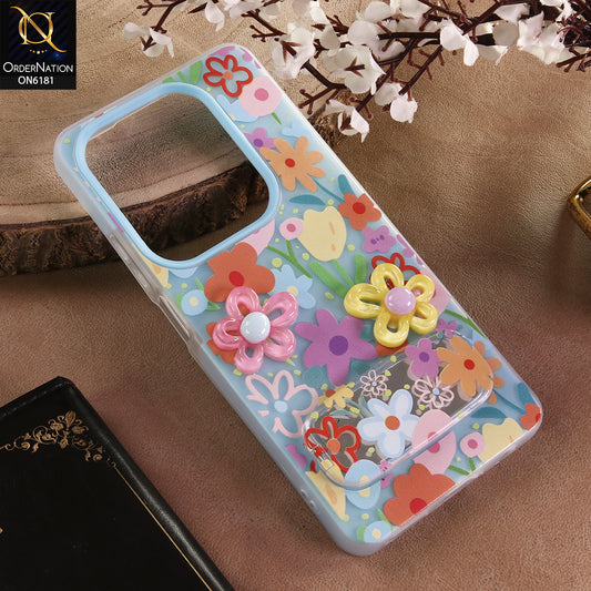 Infinix Hot 40 Pro Cover - Blue - 3D Daisy & Blossom Shockproof Case with Mirror