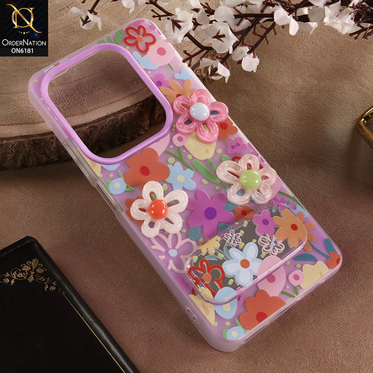 Infinix Hot 40 Pro Cover - Purple - 3D Daisy & Blossom Shockproof Case with Mirror