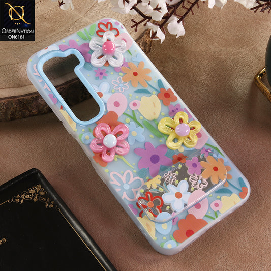 Infinix Hot 60i Cover - Blue - 3D Daisy & Blossom Shockproof Case with Mirror