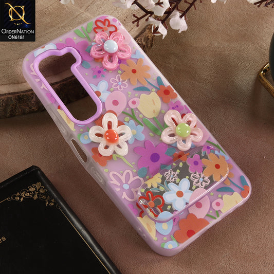 Infinix Hot 60i Cover - Purple - 3D Daisy & Blossom Shockproof Case with Mirror
