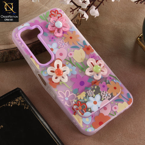 Infinix Hot 60 Cover - Purple - 3D Daisy & Blossom Shockproof Case with Mirror
