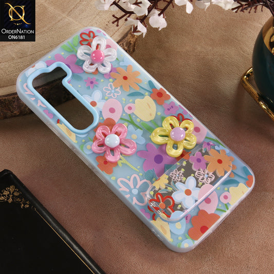 Infinix Hot 60 Pro Cover - Blue - 3D Daisy & Blossom Shockproof Case with Mirror