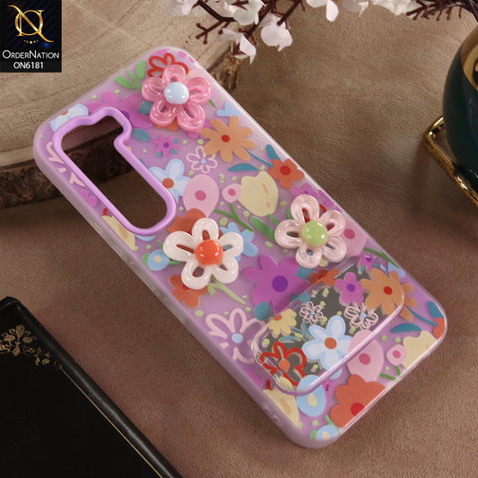 Infinix Hot 60 Pro Cover - Purple - 3D Daisy & Blossom Shockproof Case with Mirror