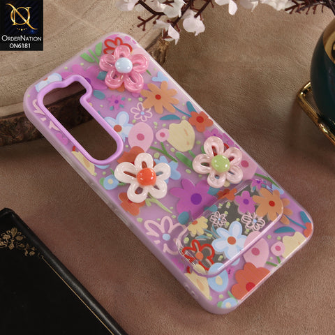 Infinix Hot 60 Pro Cover - Purple - 3D Daisy & Blossom Shockproof Case with Mirror
