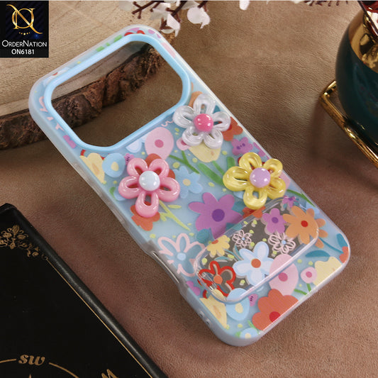 Infinix Note 60 Pro Cover - Blue - 3D Daisy & Blossom Shockproof Case with Mirror