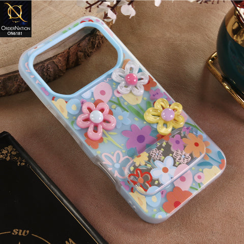 Infinix Note 60 Cover - Blue - 3D Daisy & Blossom Shockproof Case with Mirror