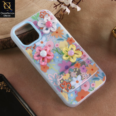 iPhone 12 Cover - Blue - 3D Daisy & Blossom Shockproof Case with Mirror