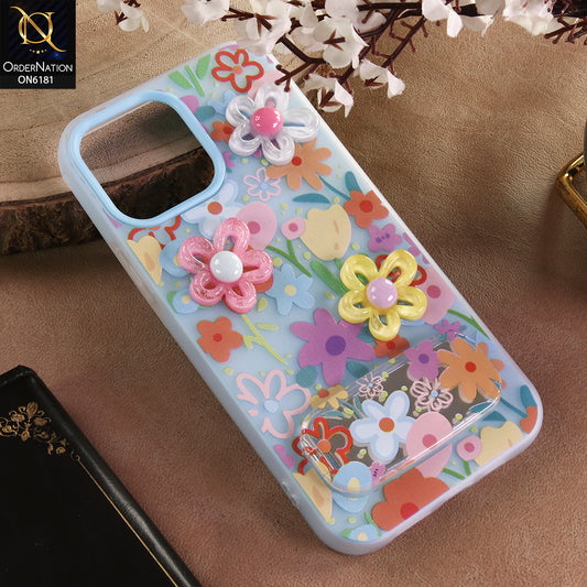 iPhone 12 Pro Max Cover - Blue - 3D Daisy & Blossom Shockproof Case with Mirror