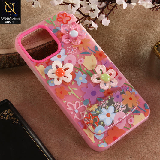 iPhone 12 Pro Max Cover - Pink - 3D Daisy & Blossom Shockproof Case with Mirror
