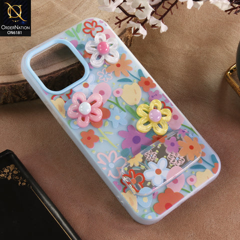 iPhone 13 Pro Max Cover - Blue - 3D Daisy & Blossom Shockproof Case with Mirror