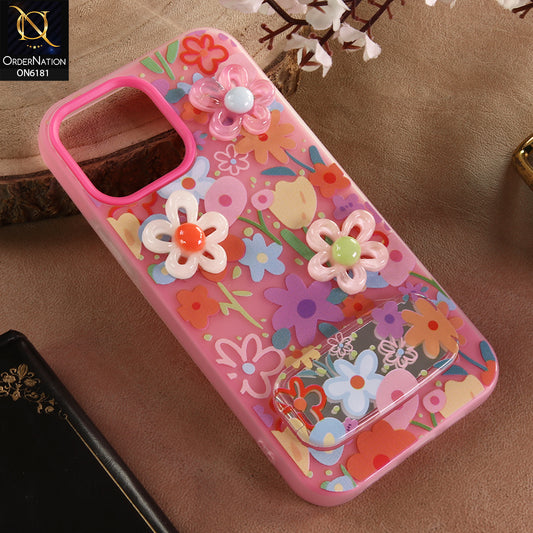 iPhone 13 Pro Max Cover - Pink - 3D Daisy & Blossom Shockproof Case with Mirror