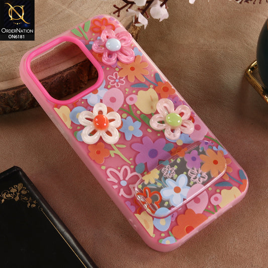 iPhone 14 Pro Max Cover - Pink - 3D Daisy & Blossom Shockproof Case with Mirror