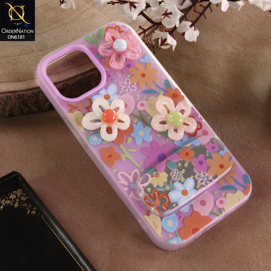 iPhone 15 Cover - Purple - 3D Daisy & Blossom Shockproof Case with Mirror