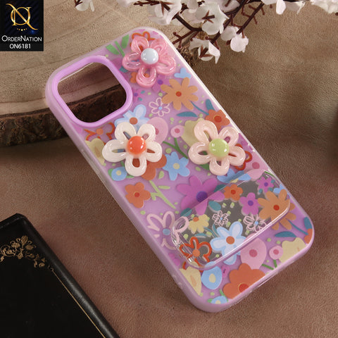 iPhone 15 Cover - Purple - 3D Daisy & Blossom Shockproof Case with Mirror