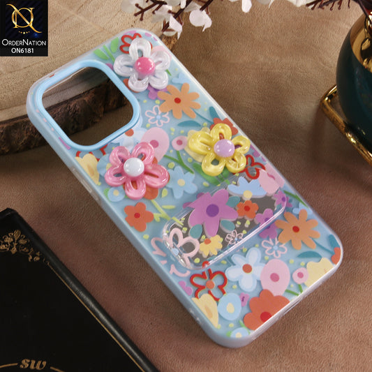 iPhone 15 Pro Max Cover - Blue - 3D Daisy & Blossom Shockproof Case with Mirror