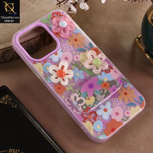 iPhone 15 Pro Max Cover - Purple - 3D Daisy & Blossom Shockproof Case with Mirror