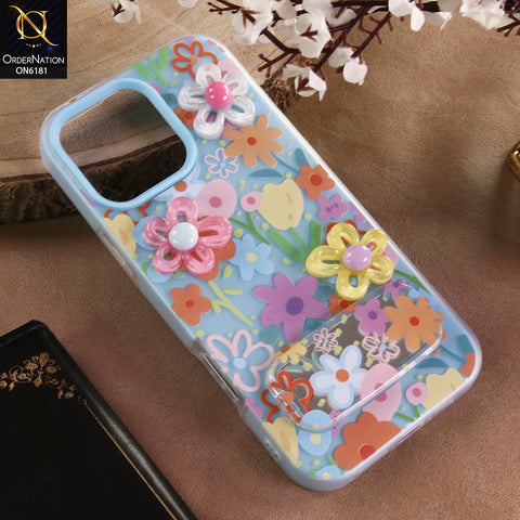iPhone 16 Pro Max Cover - Blue - 3D Daisy & Blossom Shockproof Case with Mirror
