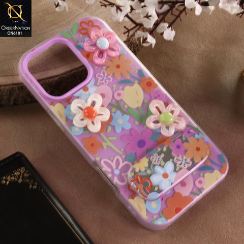 iPhone 16 Pro Max Cover - Purple - 3D Daisy & Blossom Shockproof Case with Mirror