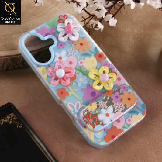 iPhone 17 Cover - Blue - 3D Daisy & Blossom Shockproof Case with Mirror