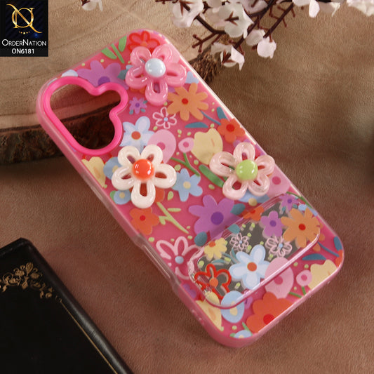 iPhone 17 Cover - Pink - 3D Daisy & Blossom Shockproof Case with Mirror