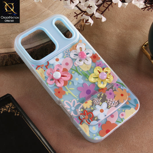 iPhone 17 Pro Max Cover - Blue - 3D Daisy & Blossom Shockproof Case with Mirror