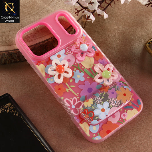 iPhone 17 Pro Max Cover - Pink - 3D Daisy & Blossom Shockproof Case with Mirror
