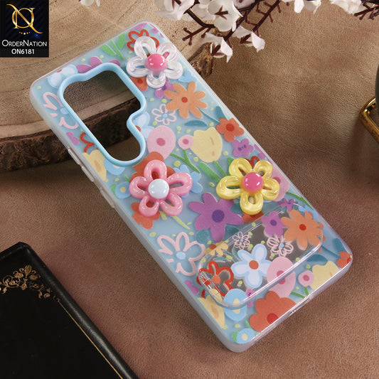 itel S25 Ultra Cover - Blue - 3D Daisy & Blossom Shockproof Case with Mirror