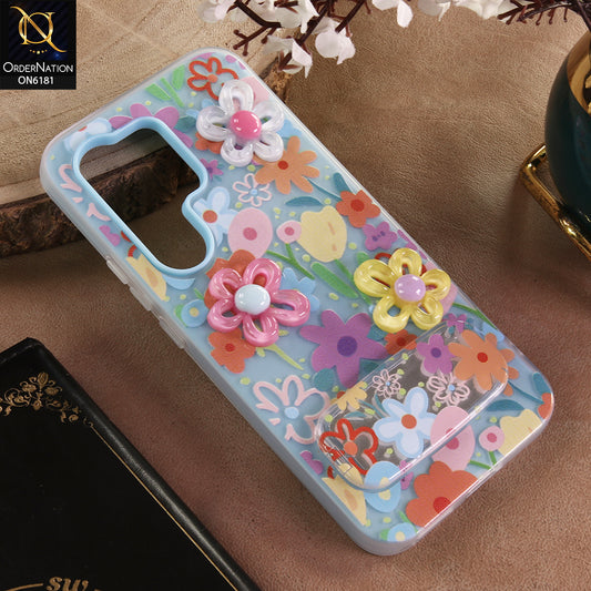 itel S26 Ultra Cover - Blue - 3D Daisy & Blossom Shockproof Case with Mirror