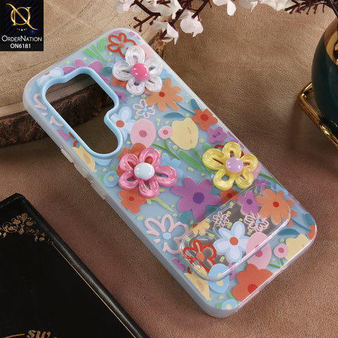 itel S26 Ultra Cover - Blue - 3D Daisy & Blossom Shockproof Case with Mirror