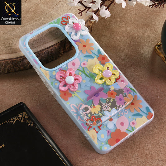 Xiaomi Redmi Note 14 4G Cover - Blue - 3D Daisy & Blossom Shockproof Case with Mirror