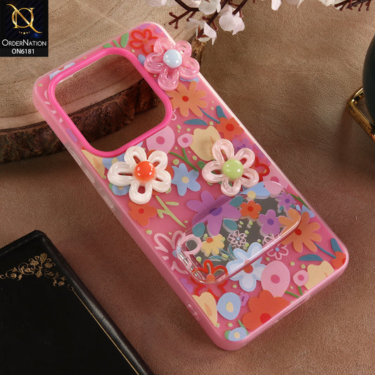 Xiaomi Redmi Note 14 4G Cover - Pink - 3D Daisy & Blossom Shockproof Case with Mirror