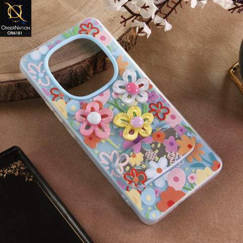 Xiaomi Redmi Note 14 Pro 4G Cover - Blue - 3D Daisy & Blossom Shockproof Case with Mirror