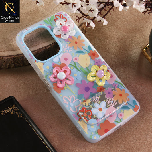 Xiaomi Redmi 13C Cover - Blue - 3D Daisy & Blossom Shockproof Case with Mirror