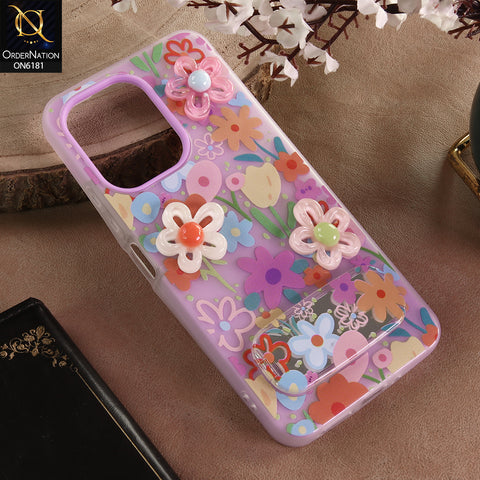 Xiaomi Poco C65 Cover - Purple - 3D Daisy & Blossom Shockproof Case with Mirror
