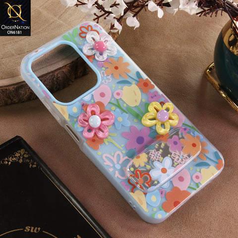 Xiaomi Poco C85 4G Cover - Blue - 3D Daisy & Blossom Shockproof Case with Mirror