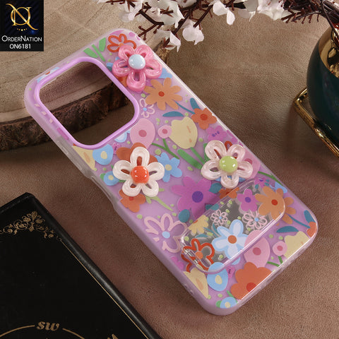 Xiaomi Redmi 15C 4G Cover - Purple - 3D Daisy & Blossom Shockproof Case with Mirror
