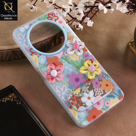 Xiaomi Poco C61 Cover - Blue - 3D Daisy & Blossom Shockproof Case with Mirror