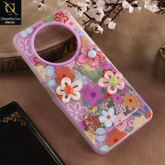 Xiaomi Poco C61 Cover - Purple - 3D Daisy & Blossom Shockproof Case with Mirror