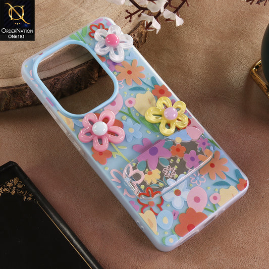 Xiaomi Poco M6 Pro 4G Cover - Blue - 3D Daisy & Blossom Shockproof Case with Mirror