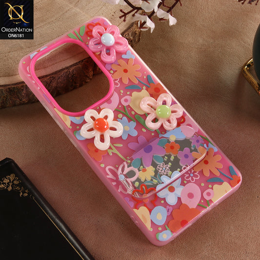 Xiaomi Poco M6 Pro 4G Cover - Pink - 3D Daisy & Blossom Shockproof Case with Mirror