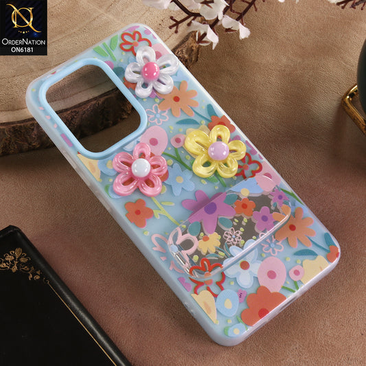 Oppo Reno 13F 4G Cover - Blue - 3D Daisy & Blossom Shockproof Case with Mirror