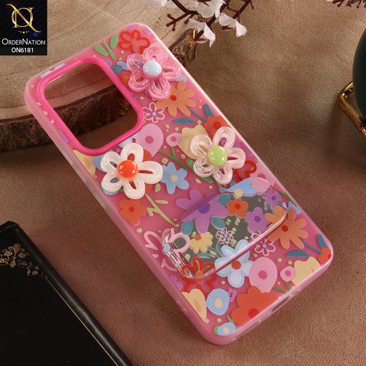 Oppo Reno 13F 4G Cover - Pink - 3D Daisy & Blossom Shockproof Case with Mirror