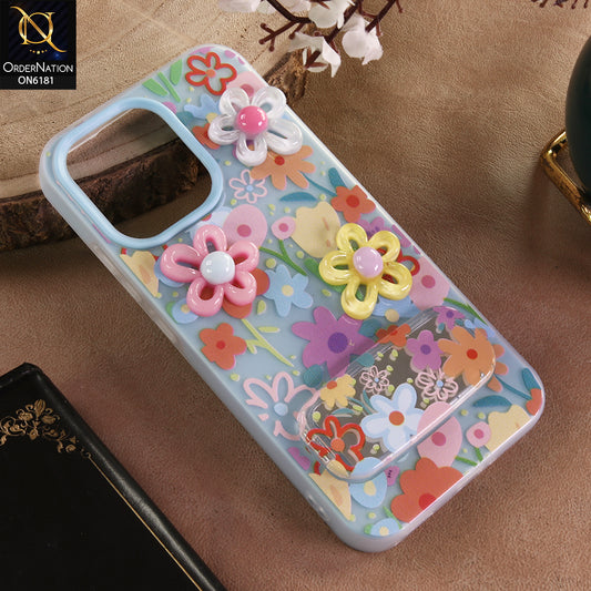 Oppo Reno 15F Cover - Blue - 3D Daisy & Blossom Shockproof Case with Mirror