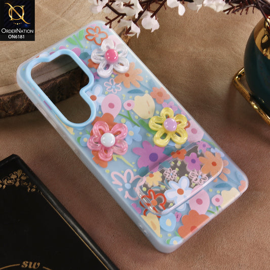 Samsung Galaxy S26 Ultra Cover - Blue - 3D Daisy & Blossom Shockproof Case with Mirror