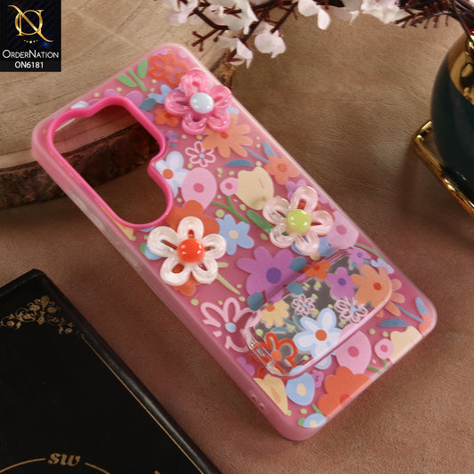 Samsung Galaxy S26 Ultra Cover - Pink - 3D Daisy & Blossom Shockproof Case with Mirror