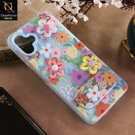 Samsung Galaxy A06 Cover - Blue - 3D Daisy & Blossom Shockproof Case with Mirror