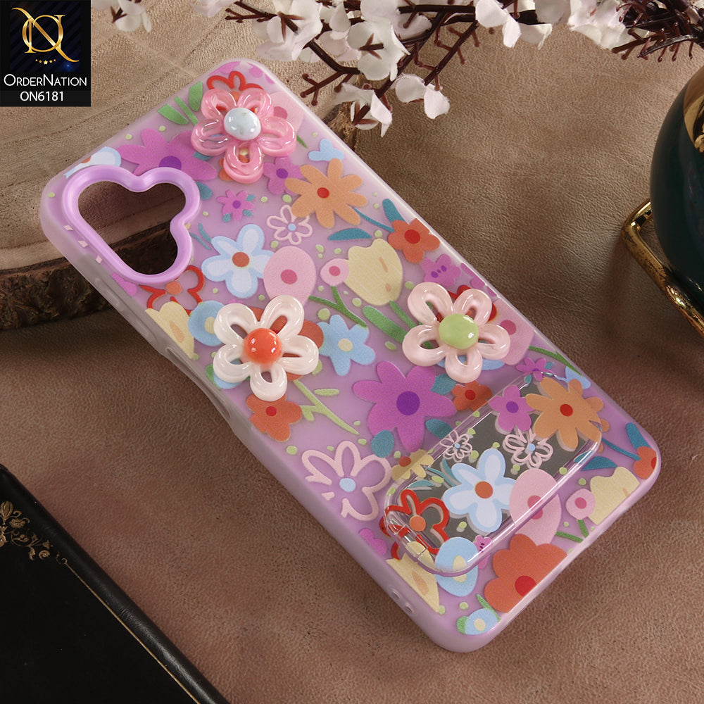 Samsung Galaxy A06 Cover - Purple - 3D Daisy & Blossom Shockproof Case with Mirror