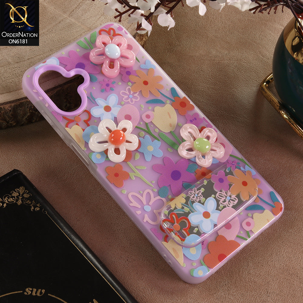 Samsung Galaxy M07 Cover - Pink - 3D Daisy & Blossom Shockproof Case with Mirror