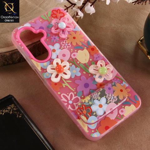 Samsung Galaxy A16 Cover - Pink - 3D Daisy & Blossom Shockproof Case with Mirror