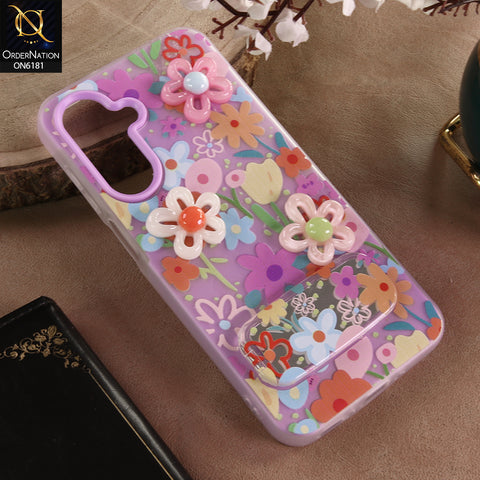 Samsung Galaxy A16 Cover - Purple - 3D Daisy & Blossom Shockproof Case with Mirror